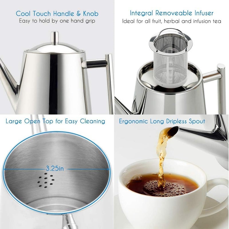 Easyworkz Stainless Steel Teapot With Removeable Infuser 50 oz (1500ml) Stovetop Tea Maker for Fruit Herbal and Infusion - Image 3